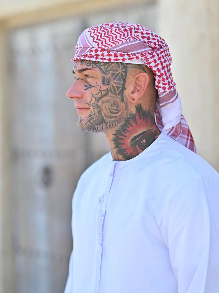 Mens Ready Made Red & White Arab Hat Shemagh Keffiyeh for wholesale by MY LITTLE JUBBA