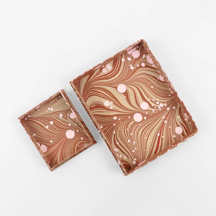 Craft Boat - Wholesale Desk Tray - MARBLED SCALLOPED TRAY SET FIRE WHIRL OCHRE0