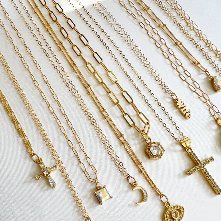 True by Kristy Jewelry - Wholesale Pendant/Charm Necklace - Petite CZ Cross Pendant Necklace Gold Filled