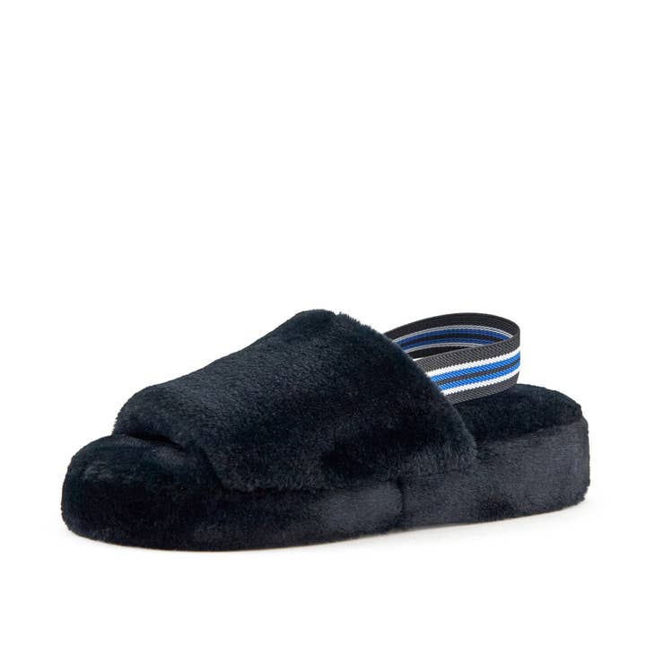 Women's Lisbon Faux Fur Slipper Black for wholesale by Nest Shoe