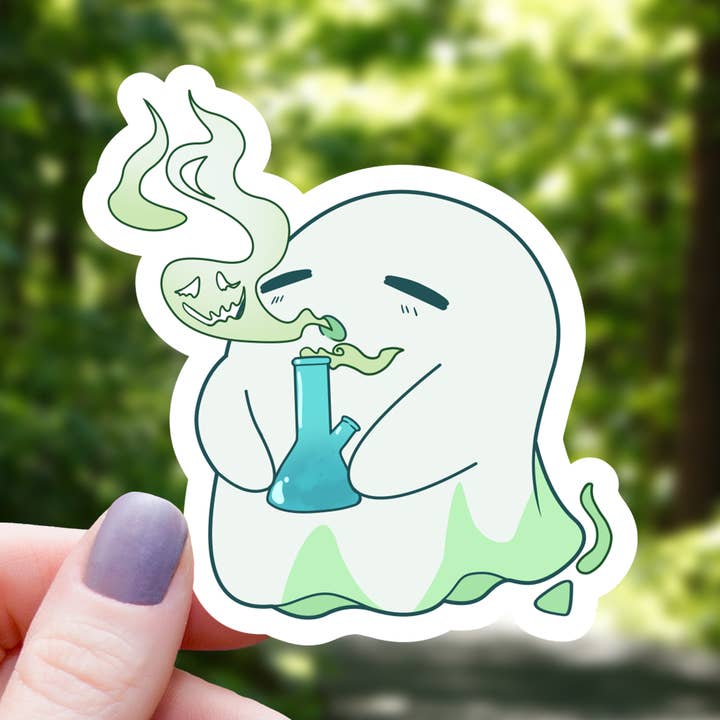 Mimic Gaming Co - Wholesale Sticker - Ghost Smoking a Bong Cannabis Sticker - 3"0