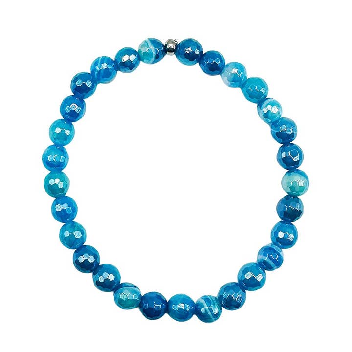 Balance - Blue Banded Agate Faceted 6mm Beaded Bracelet for wholesale by Featherly