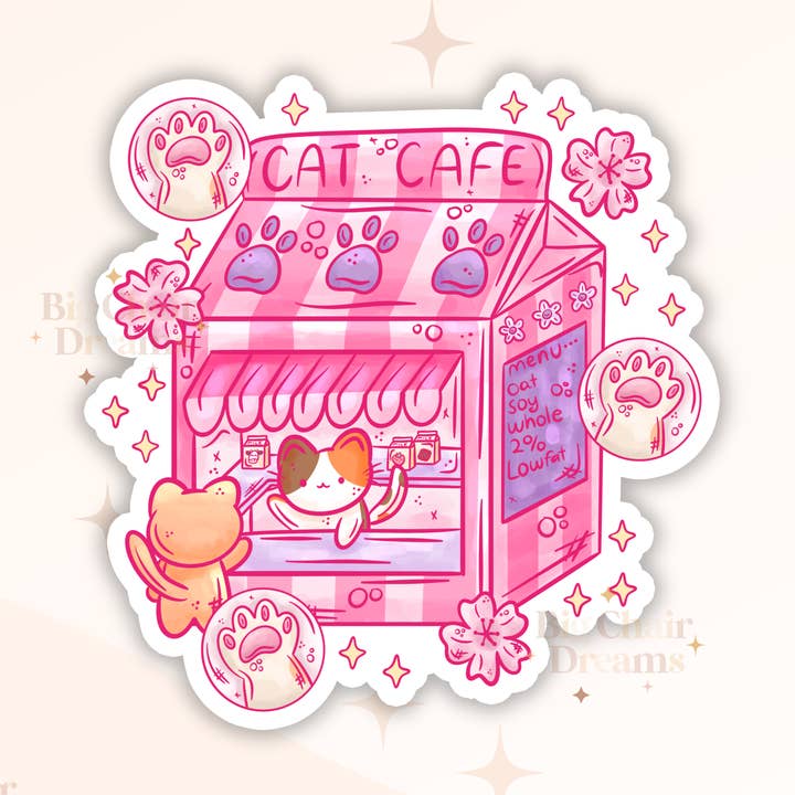 Cat Cafe Cat Sticker - Cat Lover - Cattok - Holographic for wholesale by Big Chair Dreams