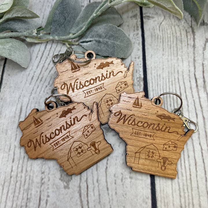 State of Wisconsin Key Chain for wholesale by Knock On Wood