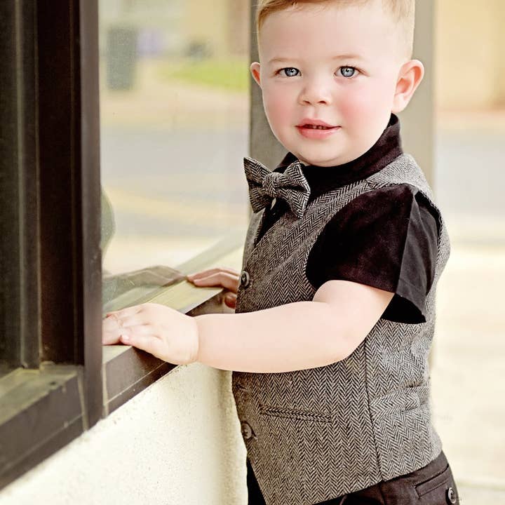 Born To Love - Wholesale Vest - Kinderen - Donkergrijs tweed Born To Love kindervest trouwmode2