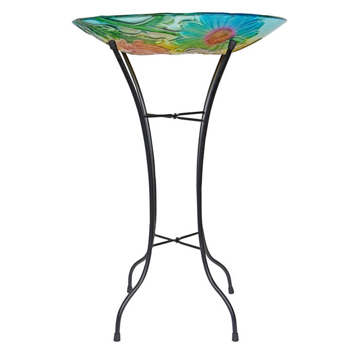 Alpine Corporation - Wholesale Bird Bath - Alpine Corporation 18" Glass Birdbath w/ Flowers & Bee