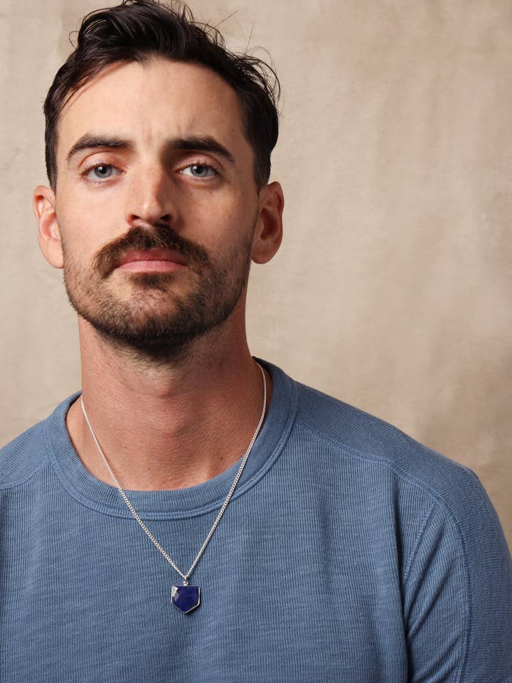 925 Sterling Shield Shape Genuine Lapis Lazuli Pendant Necklace for wholesale by We Are All Smith