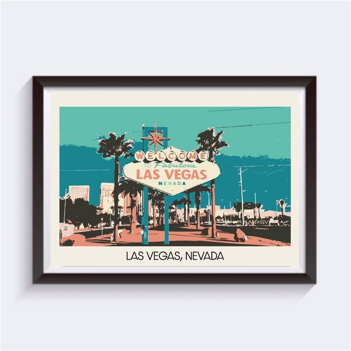 Las Vegas, Nevada Postkort Style Travel Print - 6 størrelser for engroshandel hos 2 Sisters