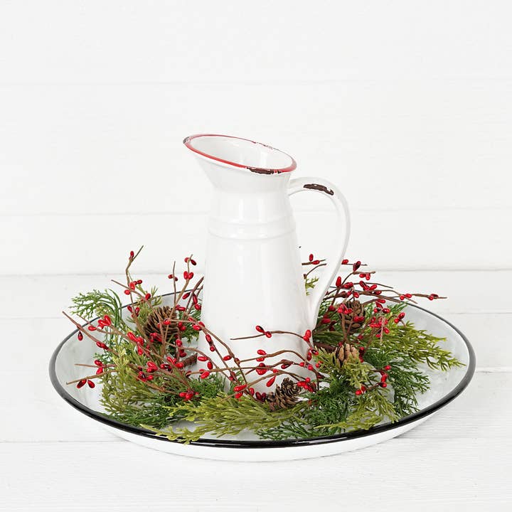 Holiday Depot Inc. - Wholesale Wreath - ISB71703- 12in Evergreen Pine with Red Pips Wreath