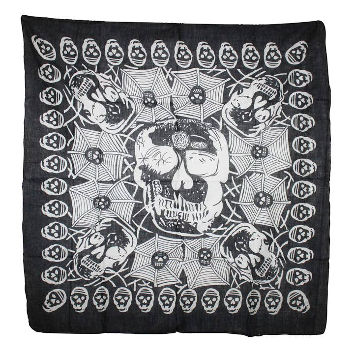 Cotton Cloth Skulls Spider Web 03 black white Cloth Scarf for wholesale by Tribal Trade GmbH