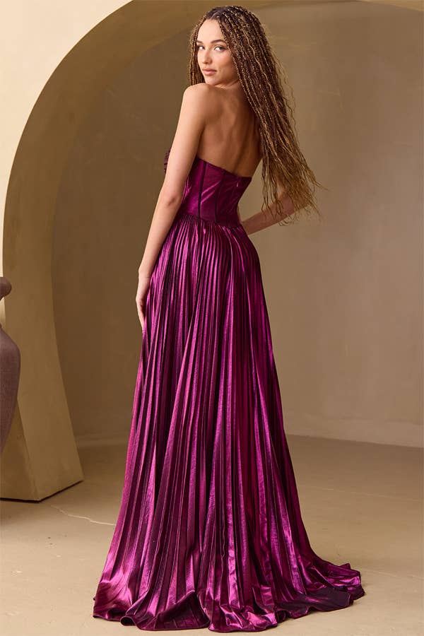Babyfox Apparel - Wholesale Gown - Women's - Strapless Accordion Pleat Metallic A Line Dress2