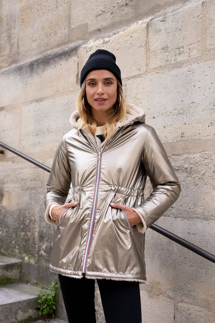 Attrait Paris - Wholesale Jas - Dames - Halflange omkeerbare bontjas met capuchon3