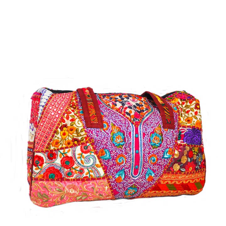 Dahlia Embroidered Patchwork Cotton Duffle Bag and other Purchase Wholesale patchwork bag. Free Returns & Net 60 Terms on Faire trending on Faire.