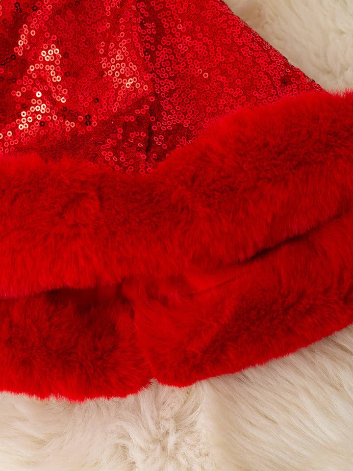 Kids Charm Online - Wholesale Skirt - Kids - Red sequins skirt with faux fur trim. DRG53536 SOL4