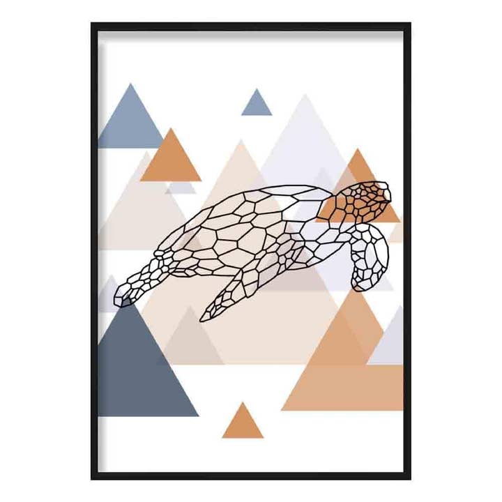 Poster Tortue Géométrique Bleu, Cuivre pour la vente par Artze Wall Art
