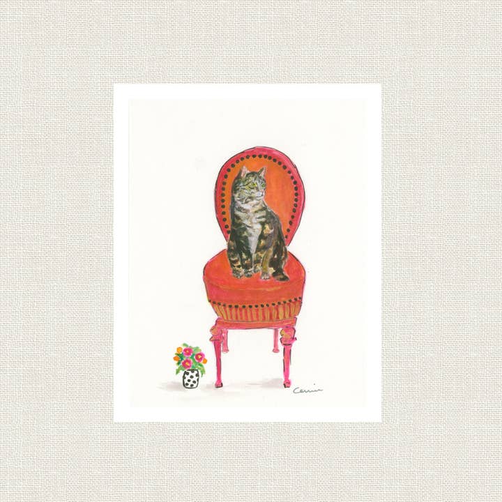 « Chat tabby sur une chaise orange » pour la vente par Connie Collum Art