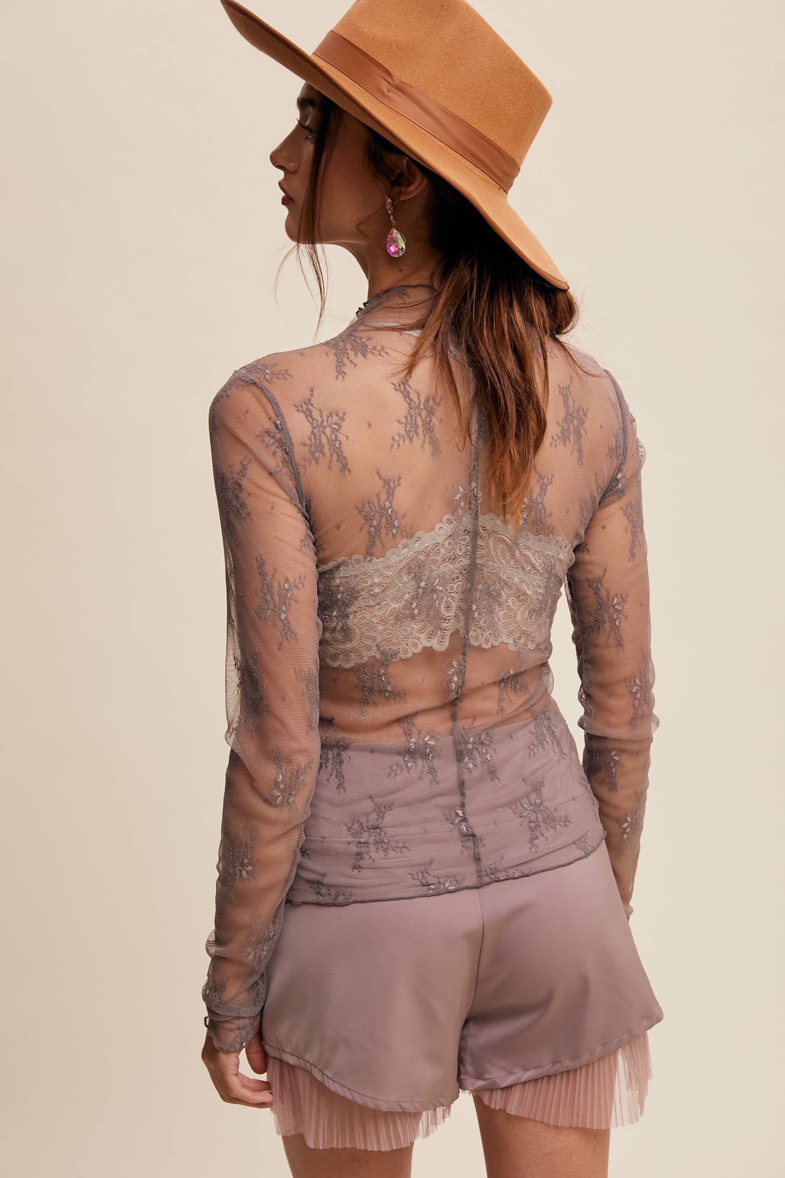 Listicle - Wholesale Blouse - Women's - Sheer Lace Long-Sleeve Top73