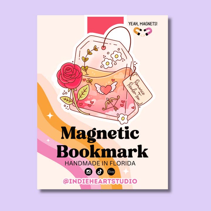 Romance Reader Tea Magnetic Bookmark | Valentine's Day for wholesale by Indie Heart Studio