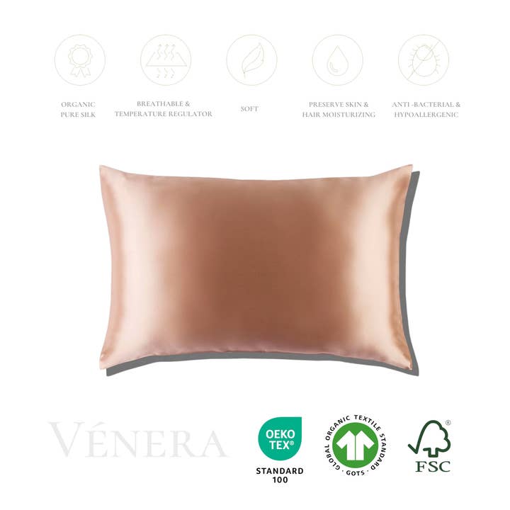 Vénera - Wholesale Bedding Pillowcase/Sham - 100% Organic Pure Silk Pillowcase - Rose Gold