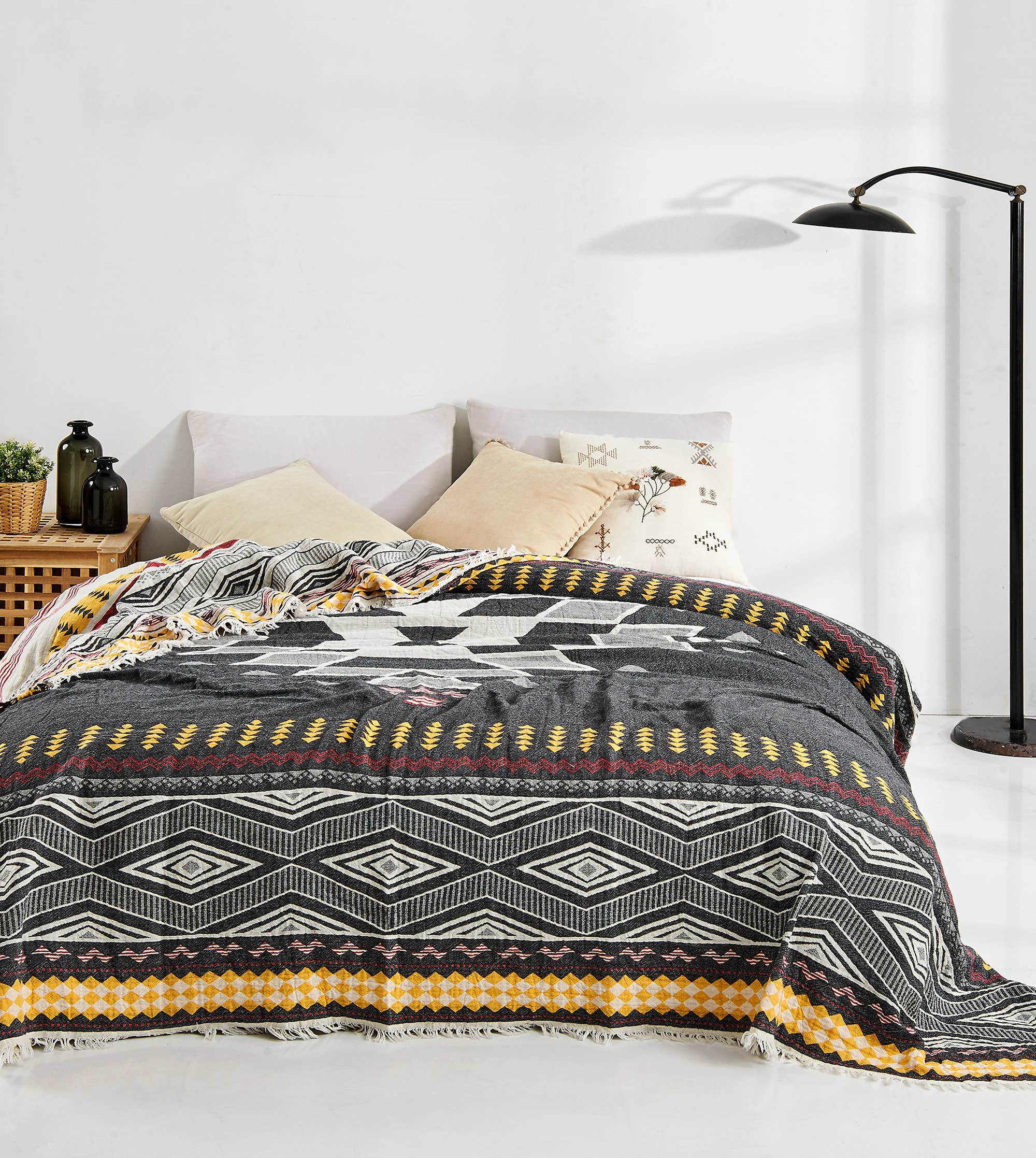 Kikoya - Vente Couvre-lit - Couvre-lit d'été léger à motif aztèque en mousseline de coton turc5