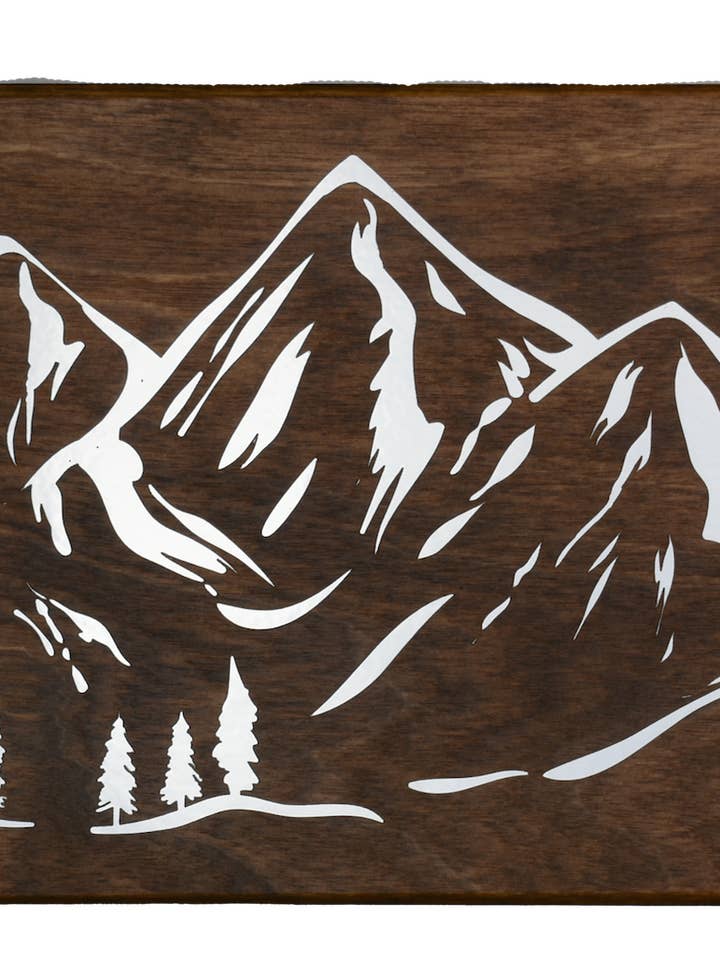 Mountain Range Wall Plaque W/ Silver Foil Accent for wholesale by Woodcutts Inc.