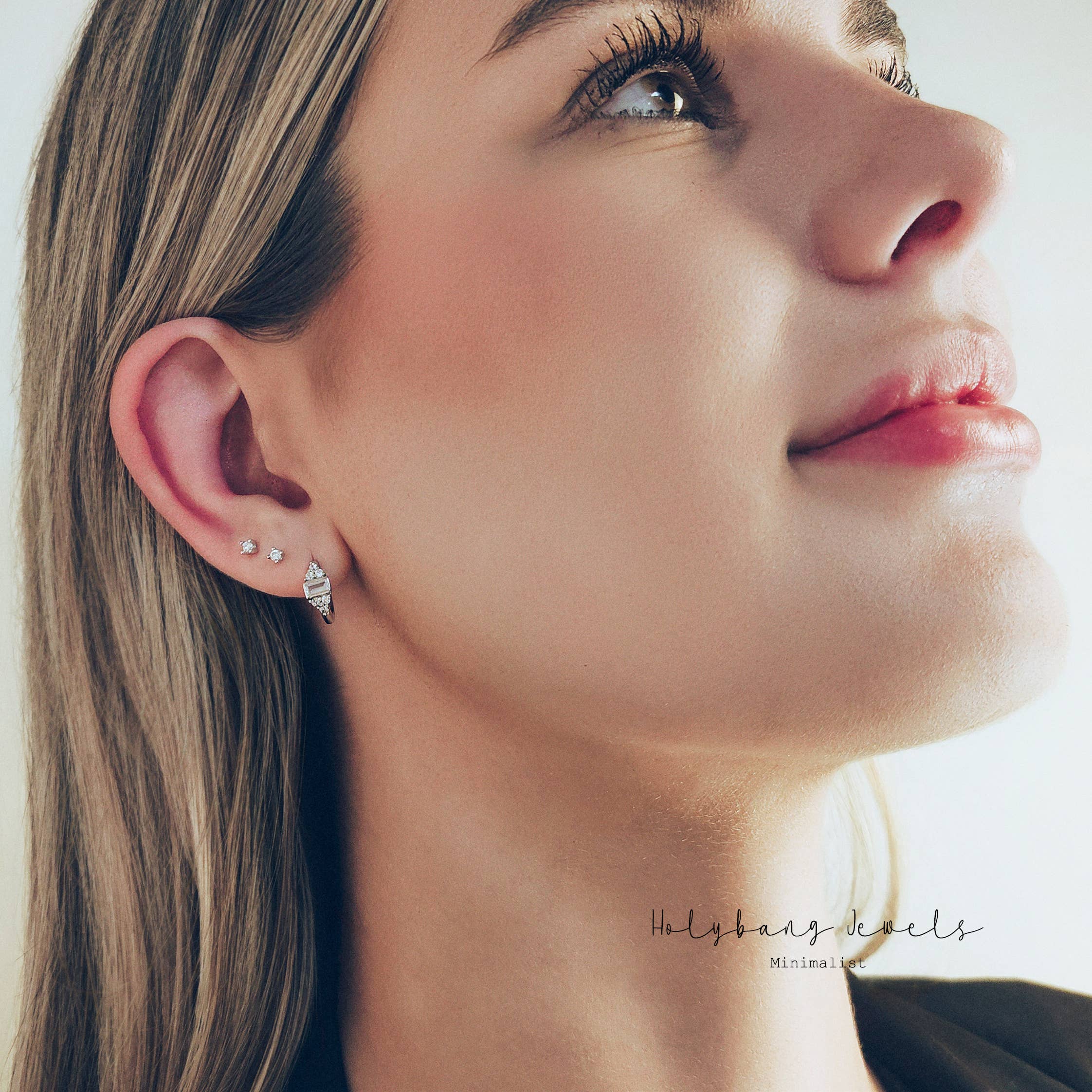 HolyBang Jewels - Wholesale Huggie Earrings - BAGUETTE BEZEL HUGGIE EARRINGS - E-HT19396