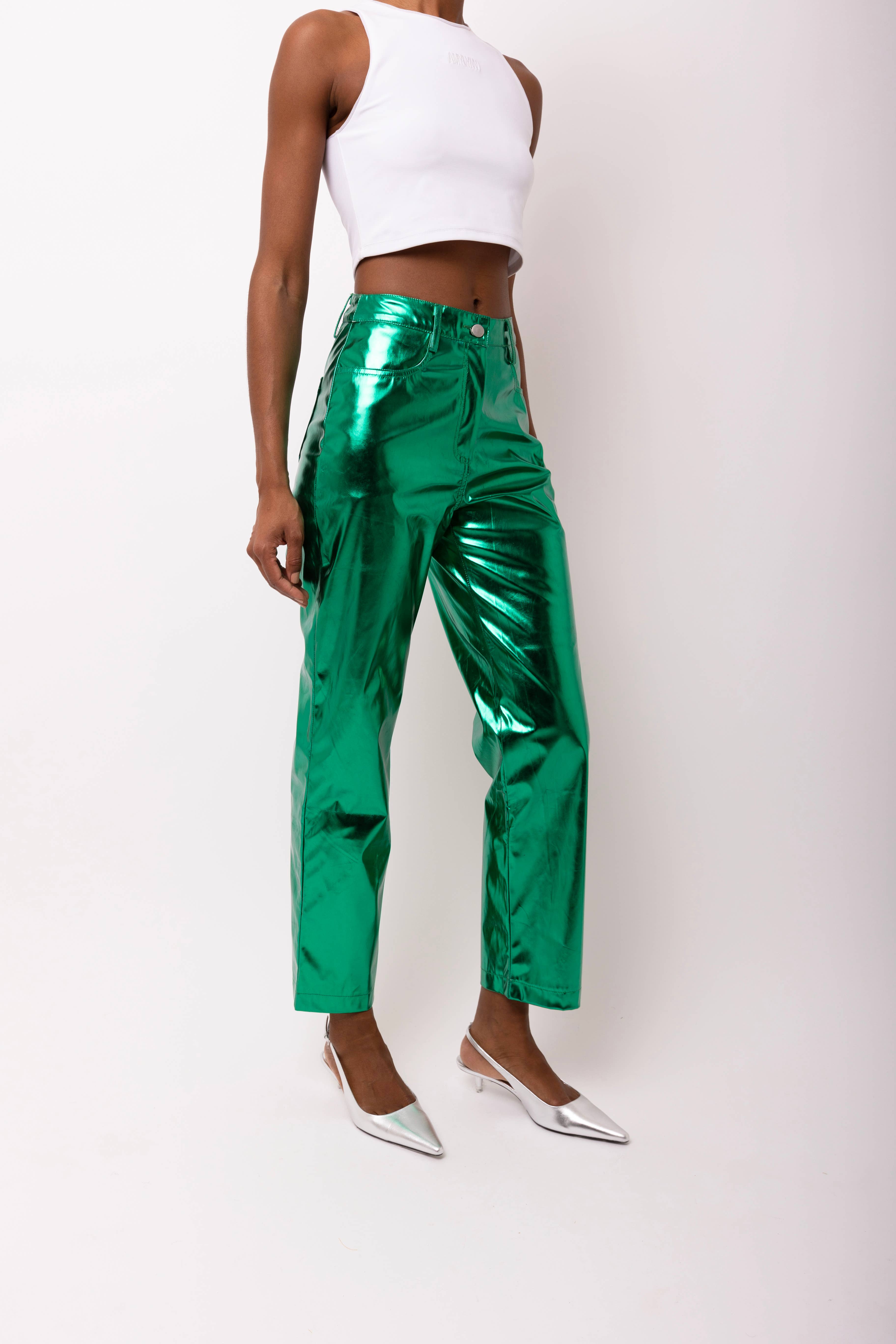 Amy Lynn - Wholesale Pants - Women's - Lupe Straight Faux Leather Metallic Pants5