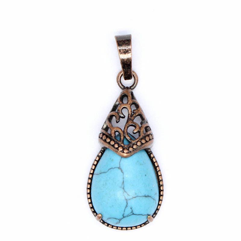 Mio Queena - Wholesale Individual Charm/Pendant - Drop-shaped Natural Stone Bronze Charms (Single Pendant) -CS10