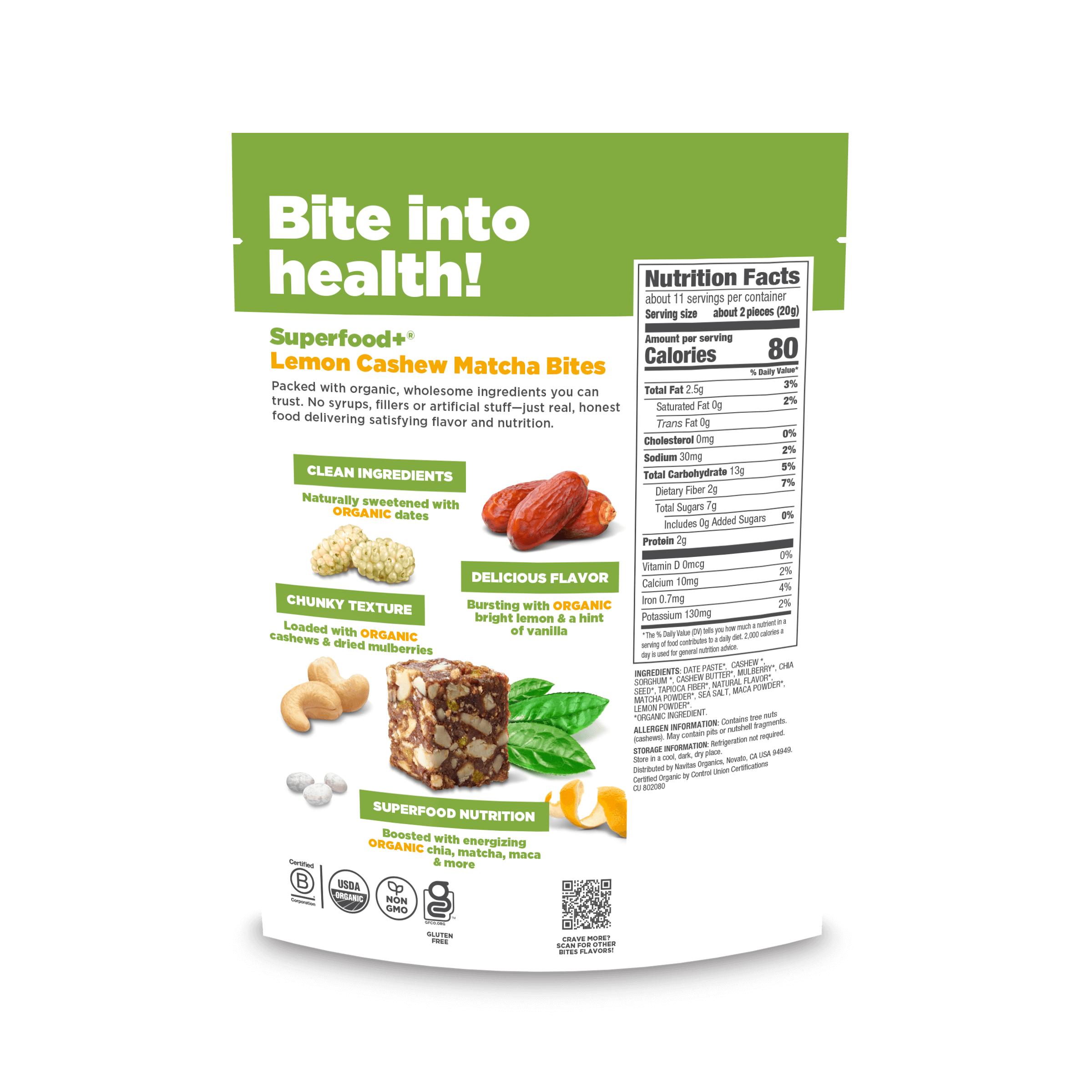 Navitas Organics - Wholesale Snack Bar - Superfood+ Lemon Cashew Matcha BITES1