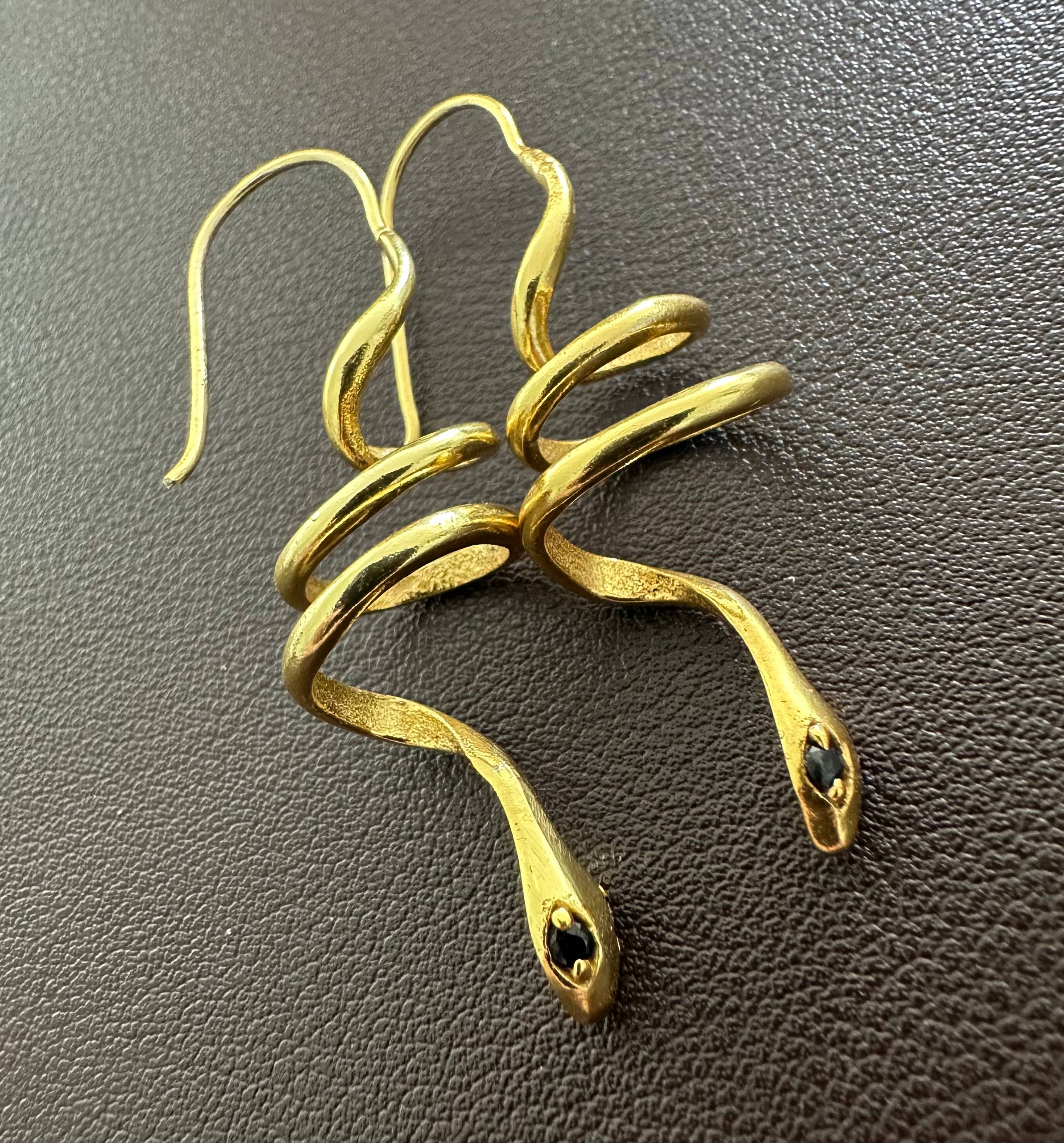 Anokhi Green | Handmade Gemstone Jewelry - Wholesale Hoop Earrings - Green Zircon Eyes | Gold Snake Hoop Earrings | Spiral Snake1