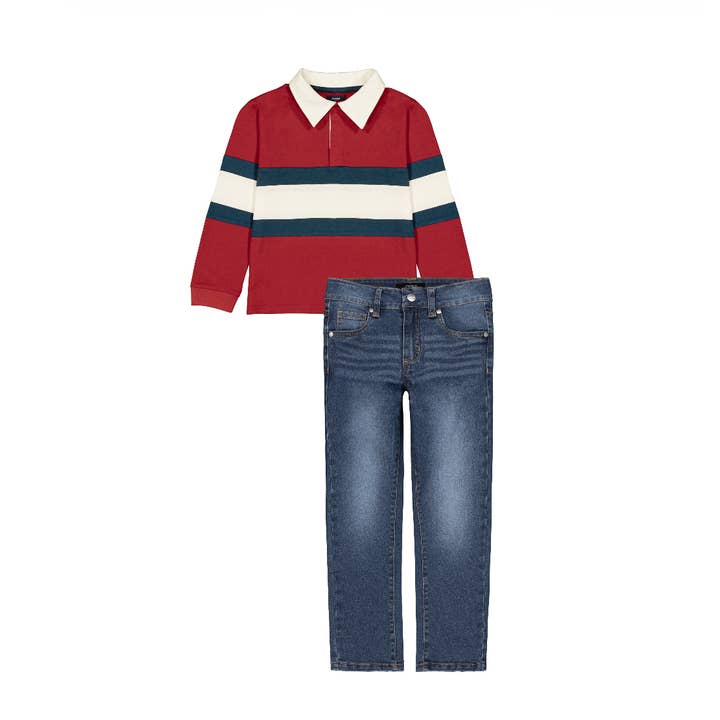 ENSEMBLE GARÇONS - CHEMISE DE RUGBY M/L AVEC JEANS DROITS ÉTROITS BRIXTON pour la vente par JOE'S JEANS - KIDS