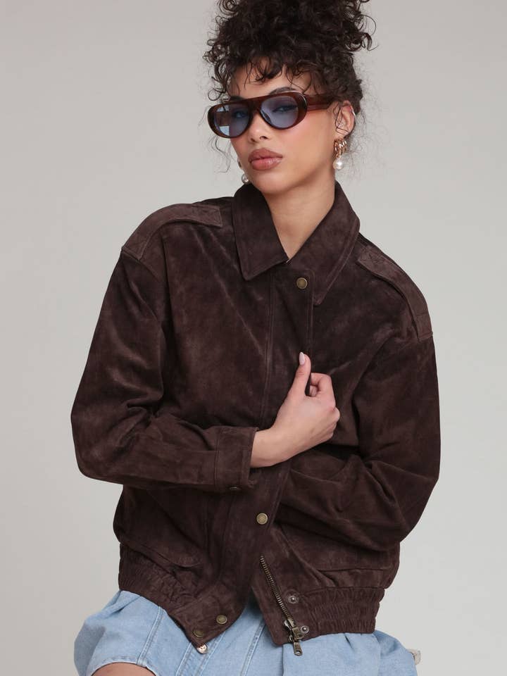Genuine Suede Relaxed Bomber Jacket for wholesale by Avec Les Filles