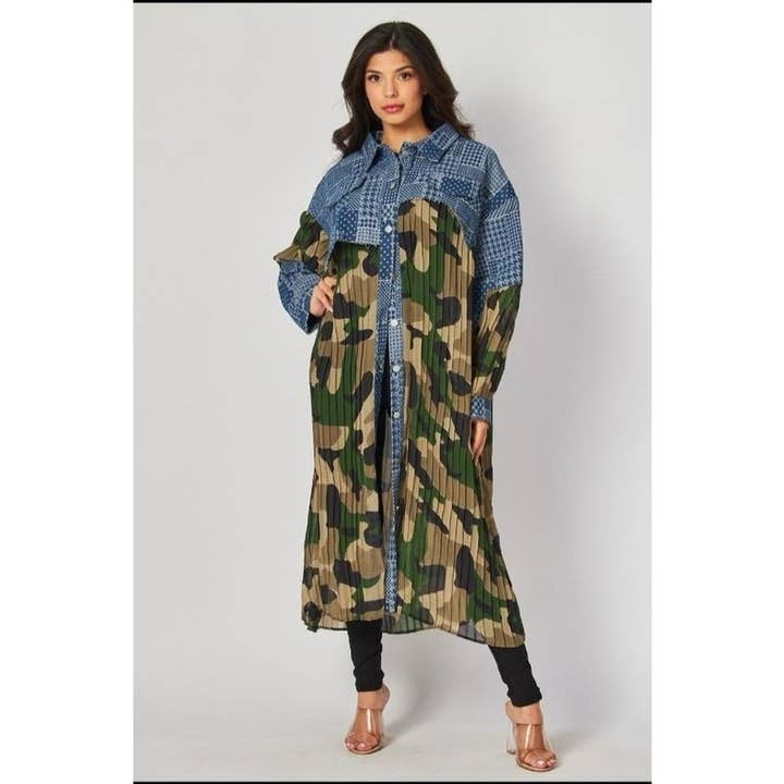 Casaco Duster Color Block com Ajuste Descontraído por atacado de Black Pearl Clothing