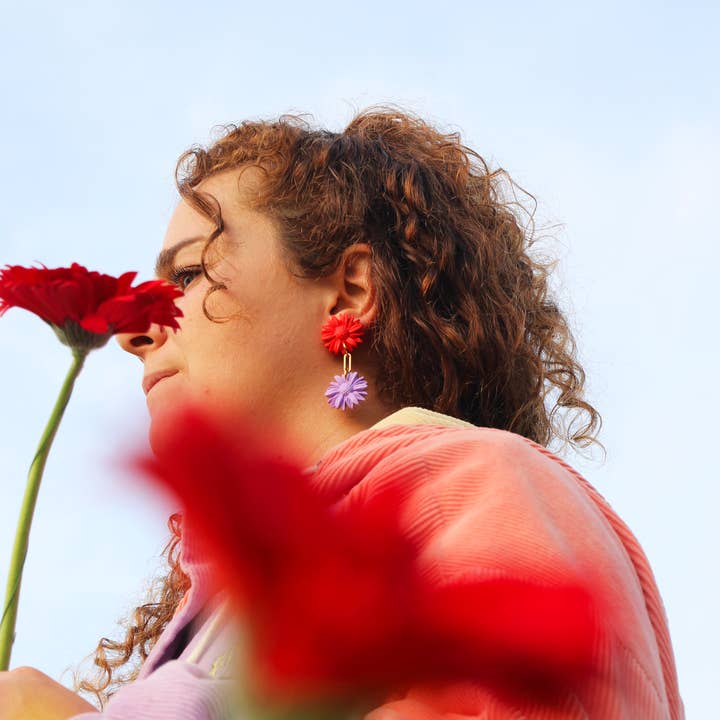 Earrings - Double two-flavor daisies for wholesale by Club Paillettes