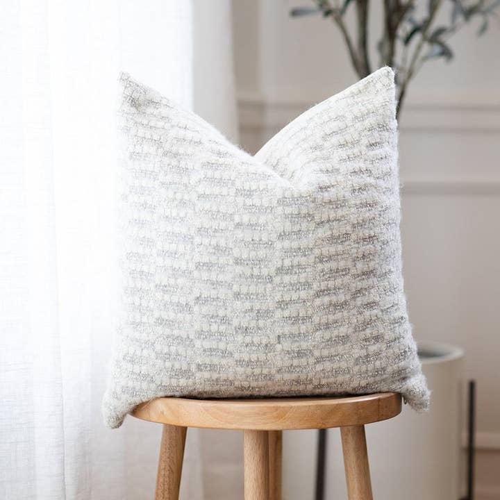 Linen & Ivory - Wholesale Throw Pillow Cover - OPAL || Light Gray & Ivory Woven Pillow Cover4