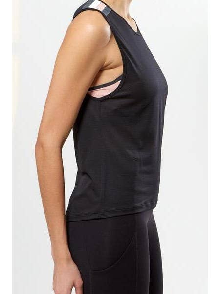 Boom Boom Athletica – wholesale Athletic top – Women′s – Muscle Tank - Black with Rose/White/Grey