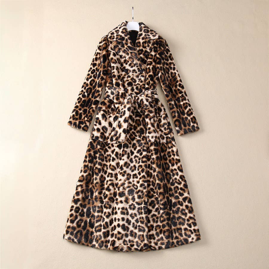 mehrfarbig SY335 Doppelreihiger Plüsch-Langmantel für den Winter mit Leopardenmuster für den Großhandel auf Faire