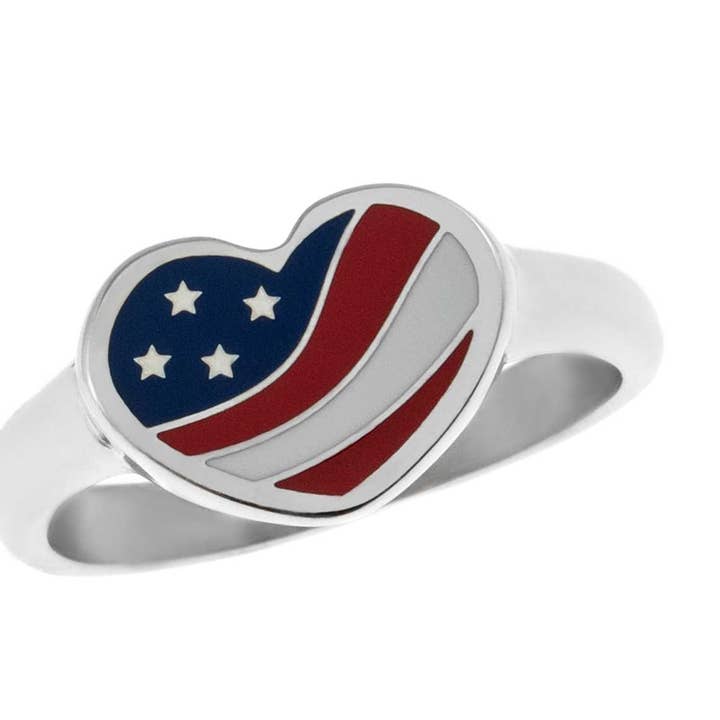Hartvormige ring met Amerikaanse vlag, roestvrij staal voor wholesale door Joyful Sentiments