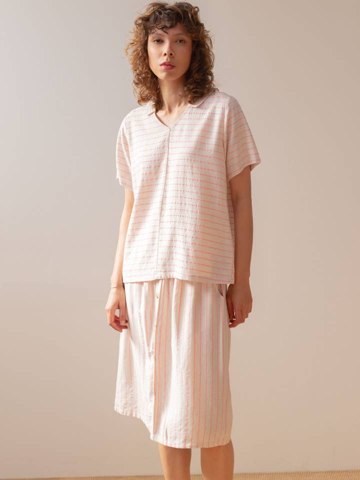 PAN Producto Básico - Wholesale Coat - Women's - Raw blouse with pink stripes2