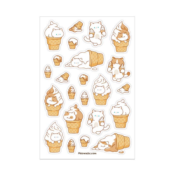 Doorzichtig stickervel voor kat en ijs voor wholesale door Meowashi Studio