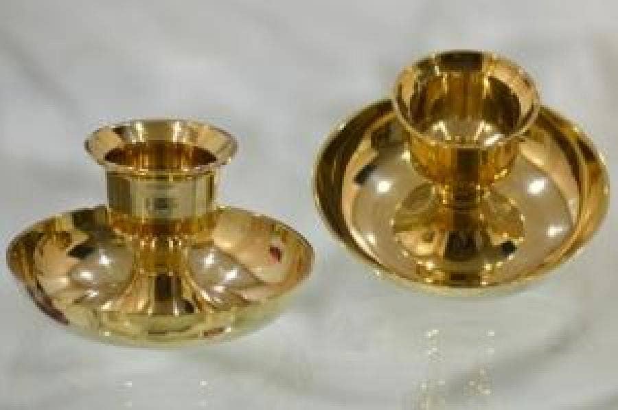 GREENROOTS USA LLC - Wholesale Candle Holder - Brass Taper And Pillar Candle Holder 4.5"L 3"H (2 Pack)0