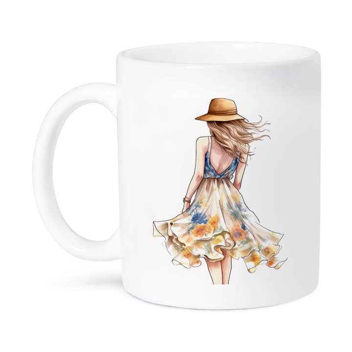 3dRose – Engroshandel Kaffekrus – 3dRose, Smuk Blond Sommerpige I En Sommerkjole Illustration, Krus8