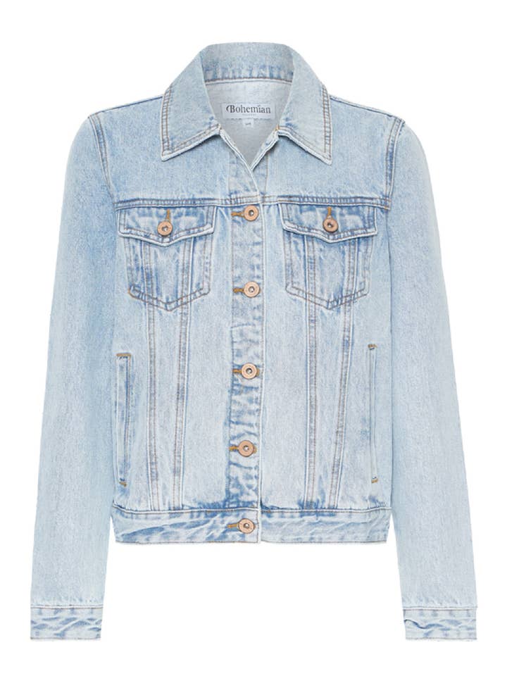 Classic Denim Jacket In Ice Blue for wholesale by Bohemian Traders