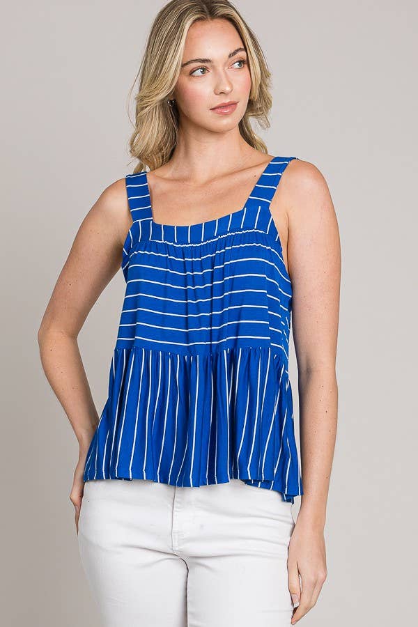 Cerule - Wholesale Tank Top - Women's - Striped Sleeveless Open Back Baby Doll Knit Tank Top0