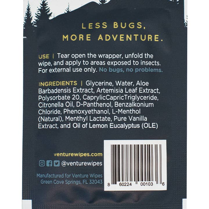 Venture Wipes - Wholesale Insect Repellent - Venture Wipes Bug Defense 25ct POP - Bug Wipe2