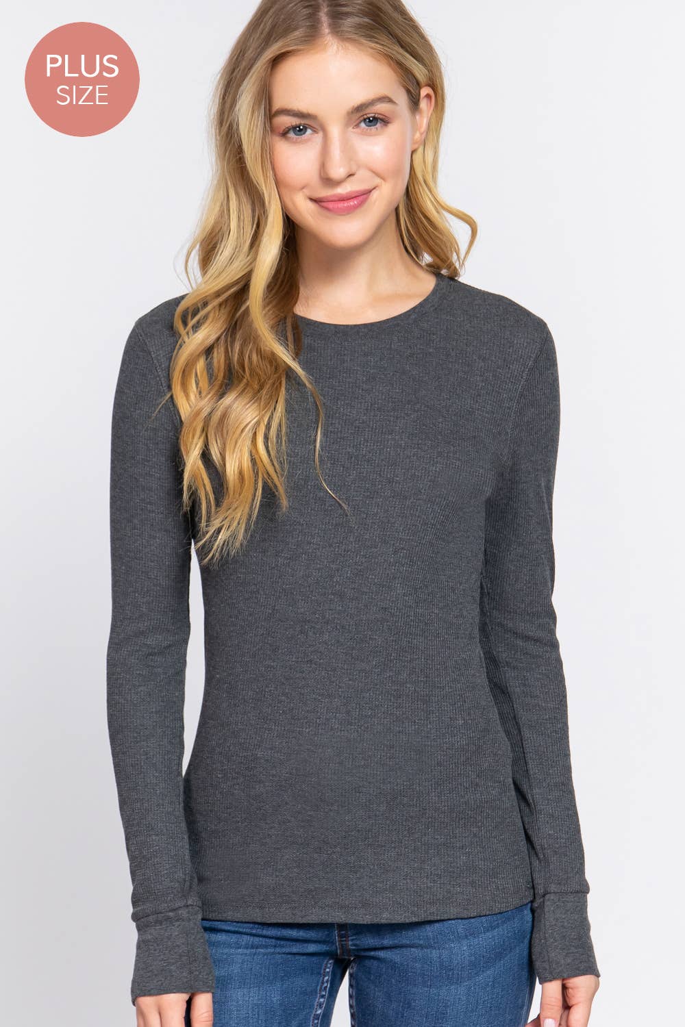 Active Basic | Active USA - Wholesale Knit Top - Women's - [PLUS SIZE] Long Sleeve Crew Neck Thermal Knit Top10