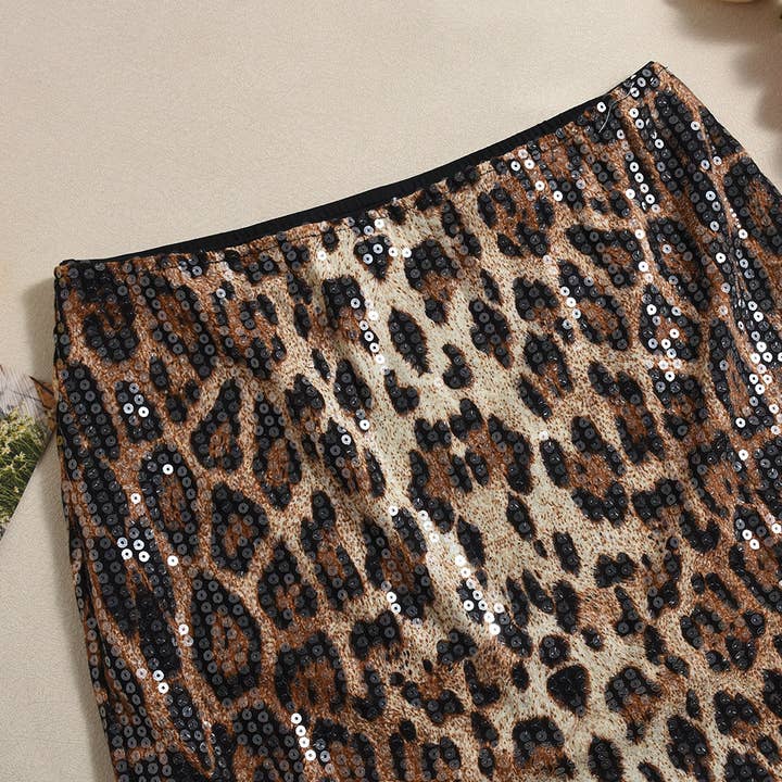 HIDDENBRAND - Wholesale Skirt - Women's - Stretch maxi party sequin leopard skirt1