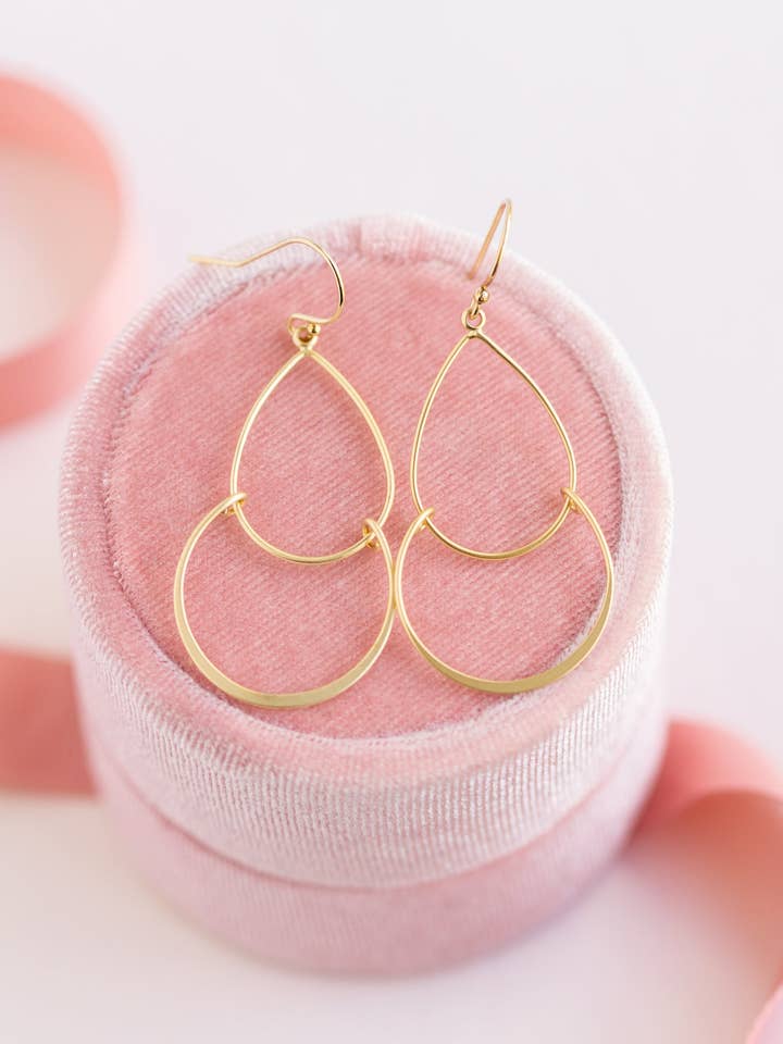 Gold Double Teardrop Earrings for wholesale by Rachelyn Jewelry