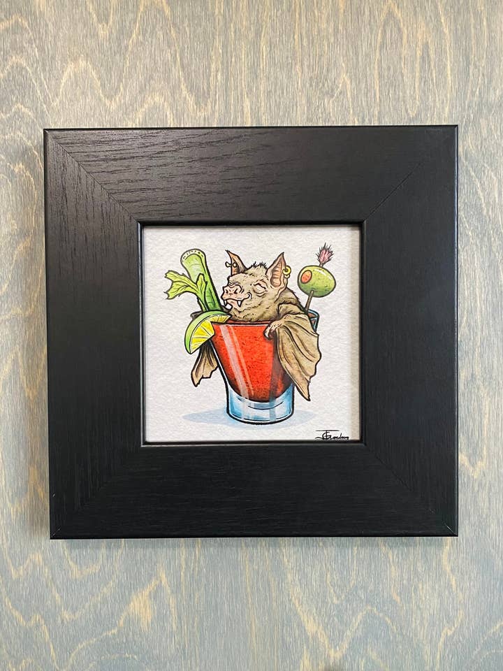 Batty Bloody Mary, Drinking Buddy, Art Print for wholesale by Guerdrum Art