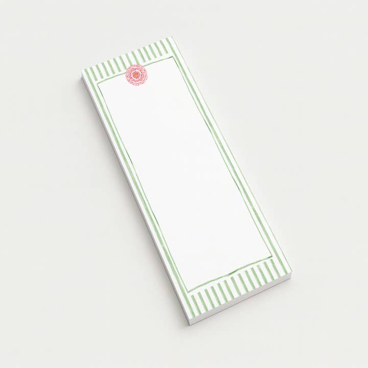 Green Stripe Floral Notepad | Elegant Slim Notepad for Lists, Notes & Gifting for wholesale by Enchanted Farie Designs